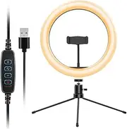 10in USB Desktop Ring Light with 3 Color Modes/10 Levels/Power Supply/360° Rotatable Ball Head/Phone Stand/Tripod Black One Size