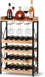 Solid Wood Wine Rack Freestanding Floor, 5-Tier Wine Storage Shelf with Wobble-F