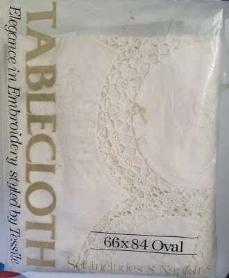 Elegance In Embroidery Styled By Tessile Lace Oval creme lace Tablecloth 66x84