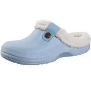 Shevalues Plush Fur Clogs Slippers For Women Men Winter Soft Furry Slippers Waterproof Garden Shoes Multi-use Indoor Home Shoes Light Blue 42-43(10...