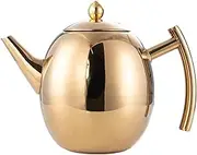 1.5L Stainless Steel Teapot Set, Silver Coffee Pot, Double Wall Teapot with Strainer, Suitable for Restaurants, Meeting Rooms, Living Room, Outdoor Party, Gold