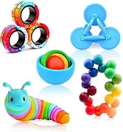 Fidget Toys Adults Pack, Autism Sensory Toys Set for Kids, Fidget Spinner Slug Magnetic Rings, Cool Gadget for Girls Boys Teens ADHD Stress Relief Desk Toy Christmas Basket Stuffers for Gift