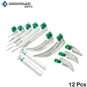 New Fiberoptic Mac & Miller LARYNGOSCOPE Set Of 12 Pcs 10 Blades with 2 Handles