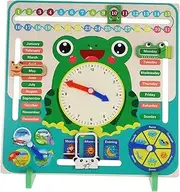 HANABASS Wooden Boys and Girls Learning Clock Frog Shape Calendar Teaching Aid Preschool Educational Tool