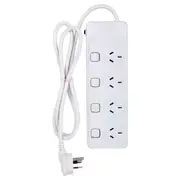 Crest 4-Socket Power Board Extension Plug Strip w/ 4 Individual Switches White