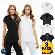 3 x Ladies Zen Crossover Tunic Chemist Beauty Salon Spa Wear Wrap Womens H134LS