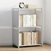 [Hbluefat] Desktop Organizer Shelf, Multipurpose Fabric Office Desk Storage Rack, Small Computer Desk Cloth Bookshelf, Cubicle Cube Bookcase for Home Office (Grey) (2-Tier)