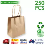 Brown Kraft Paper Carry Bags Handle Gift Shopping Baby 165x140x75mm 250 Pieces