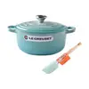 Le Creuset 典藏圓形鑄鐵鍋 20cm 2.4L 薄荷綠 法國製+V中鏟 悠然綠