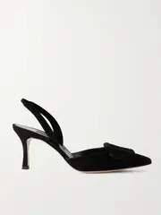 [Manolo Blahnik] Manolo Blahnik - Maysli 70 Buckled Suede Slingback Pumps - Black - IT40 IT 40 Black