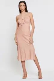 Pink Midi Dress Sleeveless Linen - Size 14, Women's Midi Dress
