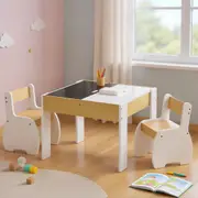 Advwin 3pcs Kids Table and Chairs Set Toddler Activity Table Play Desk with Blackboard and Storage