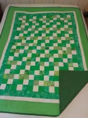 New Handmade Quilt "Spring Time" Greens 54" x 67" Quilted on Top with Leaf Patte