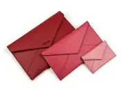 PRADA Red Pink Nested Saffiano Leather Envelope Portfolio Clutch Wallet NIB