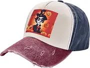 [CADREWY] Happy Halloween Print Washed Distressed Baseball Cap Vintage Adjustable Hat Suitable for Most People