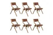Set of 6 Levede Foldable PU Leather Vintage Dining Chairs Tan