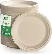 Vplus 350 Pack Paper Plates 7 inch 100% Compostable, Heavy-Duty Disposable Paper Plates Bagasse Natural Biodegradable Eco-Friendly Sugarcane