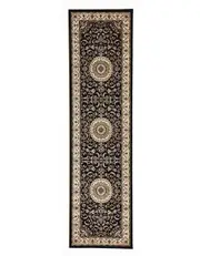 Sydney Medallion Runner Black with Ivory Border Runner Rug