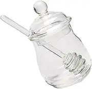1Set Glass with Dipper Stylish Honey Storage Container for Home Kitchen Transparent Design with Lid for Syrup Honey and Condiments