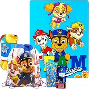 Paw Patrol Sleepover Set for Boys and Girls ~ 5 Pc Bundle with 45 x 60 Inch Paw Patrol Fleece Blanket, Tote Bag, Stickers, and More | Bedroom Decor for Kids, Toddlers