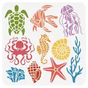 Sea Creatures Stencil for DIY Crafts & Home Decor - Turtle, Octopus, Jellyfish,