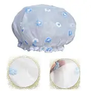 Double Layer Waterproof Shower Caps , Reusable Shower Cap , Bath Cap ,Soft Comfortable PEVA (Blue)