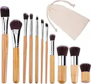 Makeup Brush Natural Bamboo 11 Pcs Soft Synthetic Make up Brushes Set Foundation Powder Concealers Lip Eyeshadows Blending Brush Kit with Travel Pouch