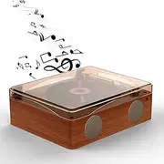 CD Player with Remote Control, Portable Belt-Driven Turntable, Support Bluetooth, Transparent Protective Cover + Retro Wood Grain Cabinet, with Remote Control + Charging Cable,Brown