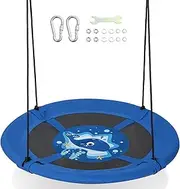 BABY JOY 105 cm Saucer Tree Swing for Kids, Indoor & Outdoor Flying Swing w/Adjustable Hanging Ropes, 900D Oxford Fabric & Galvanized Metal Pipes, for Park, Playground, Backyard, Porch (Whale)
