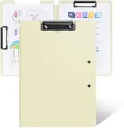 BAYTORY 1 Piece Foldable Clipboards File Folder, A4 Binder Clipboard with Horizontal and Vertical Double Clips Metal Clip, Morandi Clipboard for Nurses, Students, Office (Double Clips Beige)