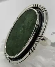 .950 Fine Sterling Silver Wyoming Nephrite Jade Adjustable Ring with Lip