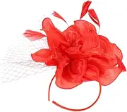 [Healeved] Fascinator Hat Headband for Tea Party Elegant Women Fascinator Headdress Lightweight Floral Design for Banquet Prom Events Stylish Mesh Red
