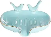 Self Draining Soap Dish, Premium Ceramic Bar Soap Holder Creative Ceramic Soap Dish Bathroom Accessories with Bird Waterfall Soap Dish Soap Savers for Bathroom, Dressing Table