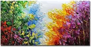 Framed Oil Painting,Hand Painted Modern Abstract Textured Big Wall Paintings,Can be Hung Home Decoration Large Canvas Wall Art,Colorful Forest (100 x 50 cm)