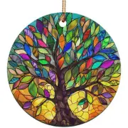 Colorful Stained Glass Art Tree Of Life Christmas Ornament Gift Pine Tree Decor