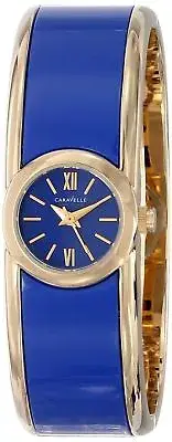 NEW BULOVA CARAVELLE 44L145 LADIES DRESS WATCH BLUE DIAL GOLD TONE BANGLE ANALOG