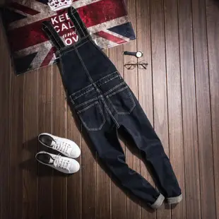 韓版牛仔背帶褲 男日系復古連體工裝吊帶褲男士修身牛仔褲