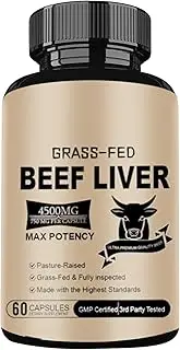 Beef Liver Capsules, Grass Fed Desiccated Beef Liver Capsules (60 Pills) - Natural Iron, Vitamin A, B12, Supports Energy Production, Digestion, Immunity and Full Body Wellness, Non-GMO, Freeze Dried Liver Health Supplement (1 Bottle)