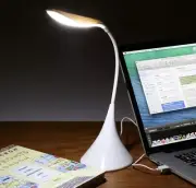 FORTUNE 8 LED Desk Lamp, Flexible Neck Dimmable Touch Lamp USB or Battery, White