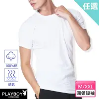 在飛比找momo購物網優惠-【PLAYBOY】任選_M/XXL號 100%棉抗菌防臭圓領