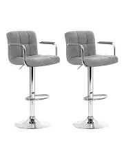 [Artiss] 2x Bar Stools Fabric Gas Lift With Armrest in Grey