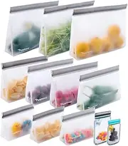 12 Reusable Food Storage Bags,STAND UP Reusable Freezer Bags,Snack,Lunch,Sandwich Bags for kids