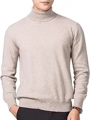 [Gsywaipei] Men's Turtneck Wool Knit Sweater Winter Long Sleeve Male Knits Sweaters Slim Fit Solid Color Knitted Pullover, Oatmeal, M