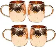 THE STREETS CRAFTS EXPORTS Hammered Copper Barrel Mug Gift Set Moscow Mule Mugs Set Of 4 16 oz., Brown