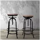 Artiss Rustic Round Bar Stool Vintage Retro Metal Legs Wood Seat Home Barstool