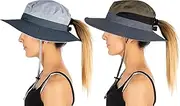 [Funky Junque] Ponytail Bucket Hat UPF 50+ Messy Bun Sun Hat Wide Brim Mesh Cap