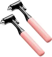 OUDEW Car Window Breaker - Zinc Alloy Glass Breaker and Seat Belt Cutter - 3-in-1 Emergency Escape Kit with Fireproof All-Metal Design - Essential Car Safety Tool for Emergency Escape,Pink, 2-Pack