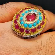 Xmas Gift Natural Big Ruby Stone with Real Feroza Stones and Ruby Multi Stones