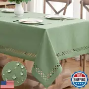 MIULEE Sage Green Thick Polyester Linen Rectangle Tablecloth Decorative Cutou