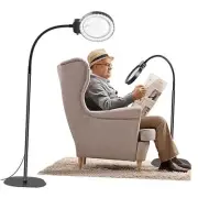 10X 30X Floor Magnifying Glass with Light and Stand,36 LED Flexible Gooseneck